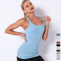 Camisetas de tanques de mujer camisas musculares ajustadas camiseta de tanque trasero suave acanalado 2 en 1 tops de yoga con sujetador incorporado